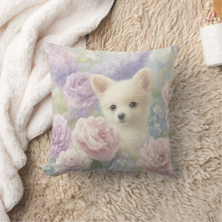 Cojín Decorativo cachorro blanco lindo con flores