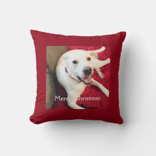 Cojín Decorativo Cachorro Blanco Sonriente Navideño Rojo