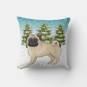 Cojín Decorativo Cachorro Caricatura Lindo Pug Cervato Bosque Inver