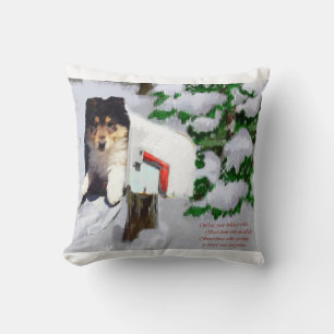 Cojín Decorativo Cachorro Collie Navidad Buzón