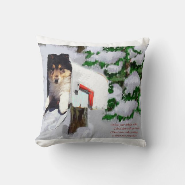 Cojín Decorativo Cachorro Collie Navidad Buzón (Anverso)