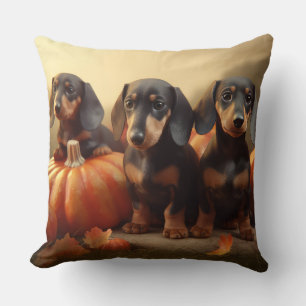 Cojín Decorativo Cachorro Dachshund Delicia de Otoño Calabaza