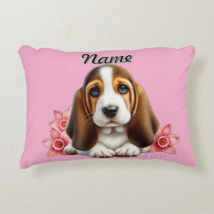 Cojín Decorativo Cachorro de Basset Hound Personalizado con Flores