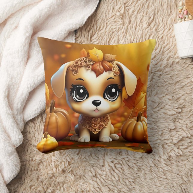 Cojín Decorativo Cachorro de calabaza de otoño (Manta)