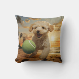 Cojín Decorativo 🐕 cachorro de caniche con pelotas de tenis en la 