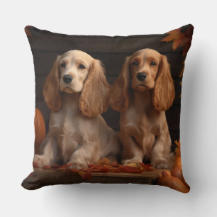 Cojín Decorativo Cachorro de Cocker Spaniel Otoño Delicia Calabaza 