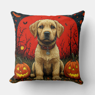 Cojín Decorativo Cachorro de Golden Retriever con calabazas de Hall