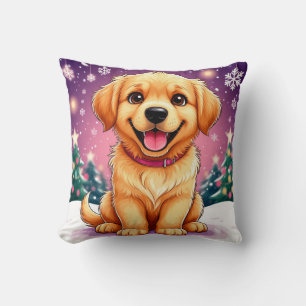 Cojín Decorativo Cachorro de Golden Retriever sentado en la nieve d