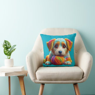 Cojín Decorativo Cachorro de Hilo Colorido Hecho de Estambre