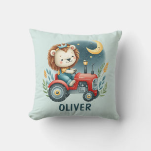 Cojín Decorativo Cachorro de León Adorable en Tractor Rojo por la N