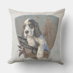 Cojín Decorativo Cachorro de los ingleses con escopeta clásica