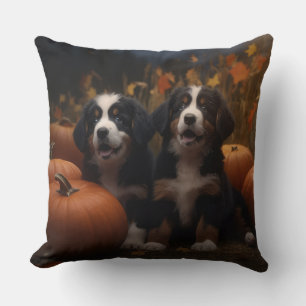 Cojín Decorativo Cachorro de montaña bernesa Otoño Delicia Calabaza
