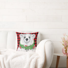 Cojín Decorativo cachorro de oso polar de Navidad, corona de bayas 