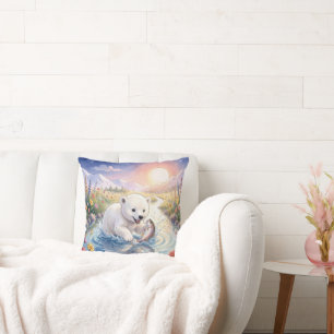 Cojín Decorativo Cachorro de Oso Polar Jugando con un Pez