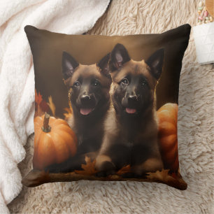 Cojín Decorativo Cachorro de Pastor Belga Delicia de Otoño Calabaza