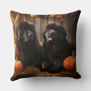 Cojín Decorativo Cachorro de Terranova Otoño Delicia Calabaza