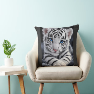 Cojín Decorativo Cachorro de Tigre Blanco Adorable Póster de Fauna