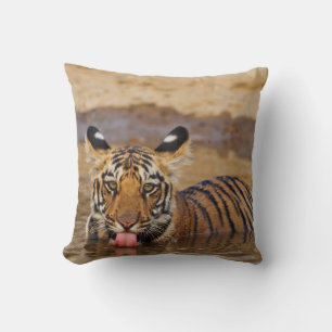 Cojín Decorativo Cachorro de Tigre de Bengala Real, bebiendo agua