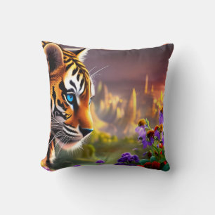Cojín Decorativo Cachorro de Tigre, Flores Purpura