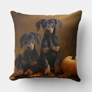 Cojín Decorativo Cachorro Doberman Otoño Delicia Calabaza 