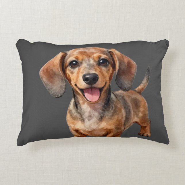 Cojín Decorativo Cachorro feliz Dachshund (Anverso)