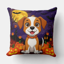 Cojín Decorativo Cachorro feliz en un ambiente de Halloween con cal