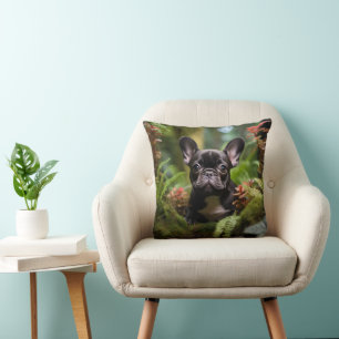 Cojín Decorativo 🐶💛Cachorro Frenchie dulce en una selva