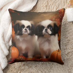 Cojín Decorativo Cachorro Japanese Chin Otoño Delicia Calabaza 