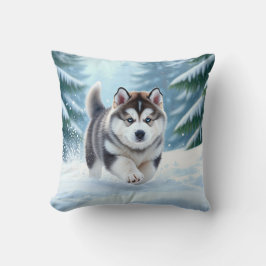 Cojín Decorativo Cachorro Malamute en la Nieve