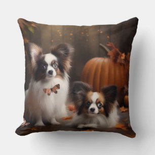 Cojín Decorativo Cachorro Papillon Delicia de Otoño Calabaza