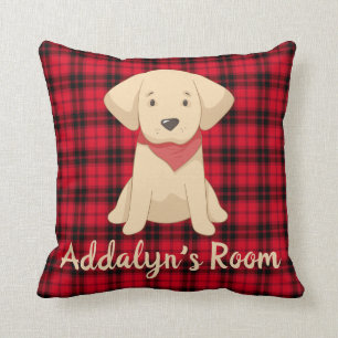 Cojín Decorativo Cachorro personalizado de Retriever Dorado Plaid B