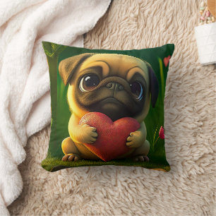Cojín Decorativo Cachorro Pug Adorable y Colorido que Sostiene un C