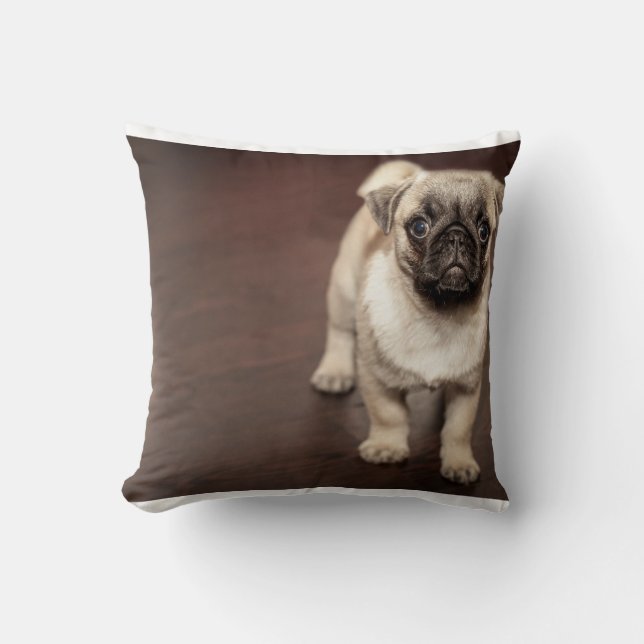 Cojín Decorativo cachorro pug en sepia (Anverso)