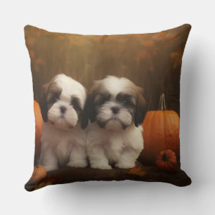 Cojín Decorativo Cachorro Shih Tzu Delicia de Otoño Calabaza 