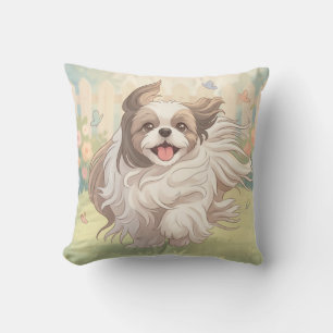 Cojín Decorativo Cachorro Shih Tzu Lindo y Feliz Corriendo en un Ja