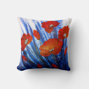 Cojín Decorativo Cachorros rojos en la hierba azul