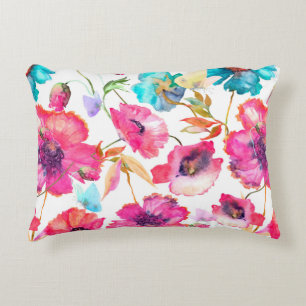 Cojín Decorativo Cachorros rojos y flores azules con mariposas, qué