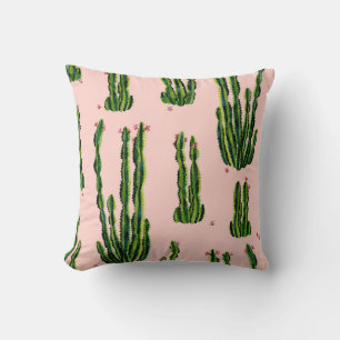 Cojín Decorativo Cacti acuarela: Floreciente patrón sin foco