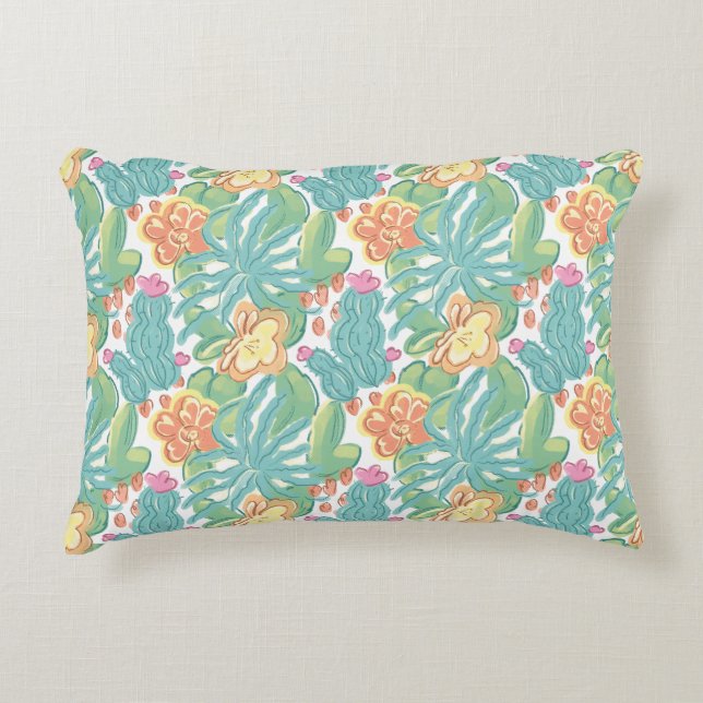 Cojín Decorativo Cacti and plant Desert Botanical Green Orange Pink (Anverso)