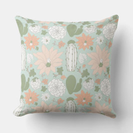 Cojín Decorativo Cacti Cactus Peach Green Whimsical Patrón Floral