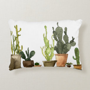 Cojín Decorativo Cacti color de agua verde: ollas dibujadas a mano