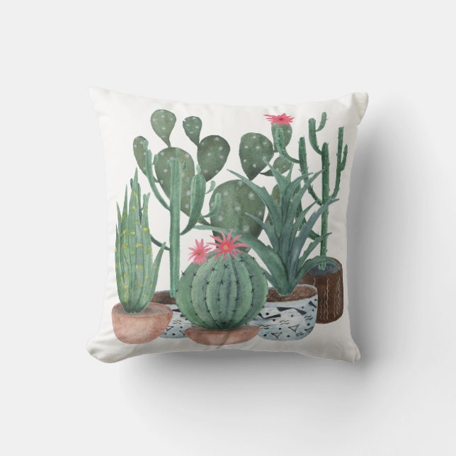 Cojín Decorativo Cactus acuarela. (Anverso)