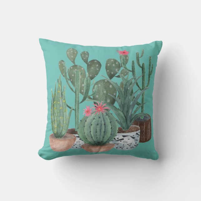 Cojín Decorativo Cactus acuarela. (Anverso)