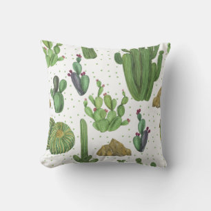 Cojín Decorativo Cactus acuarela, patrón natural sin fisuras.