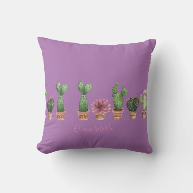 Cojín Decorativo Cactus Acuarela Personalizado (Anverso)