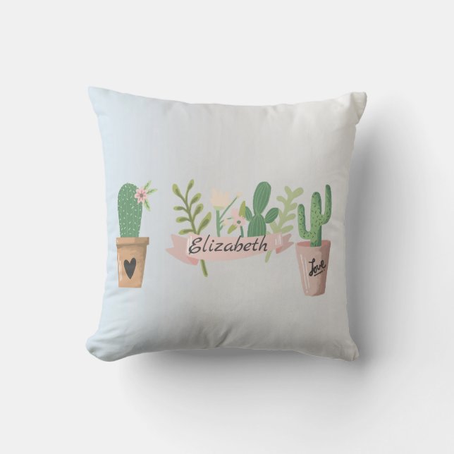 Cojín Decorativo Cactus Adorable, Plata  (Anverso)