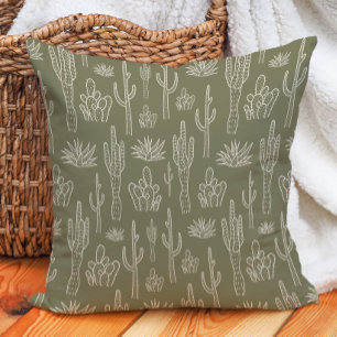 Cojín Decorativo Cactus Boho Occidental Sureño Neutral Verde Musgo