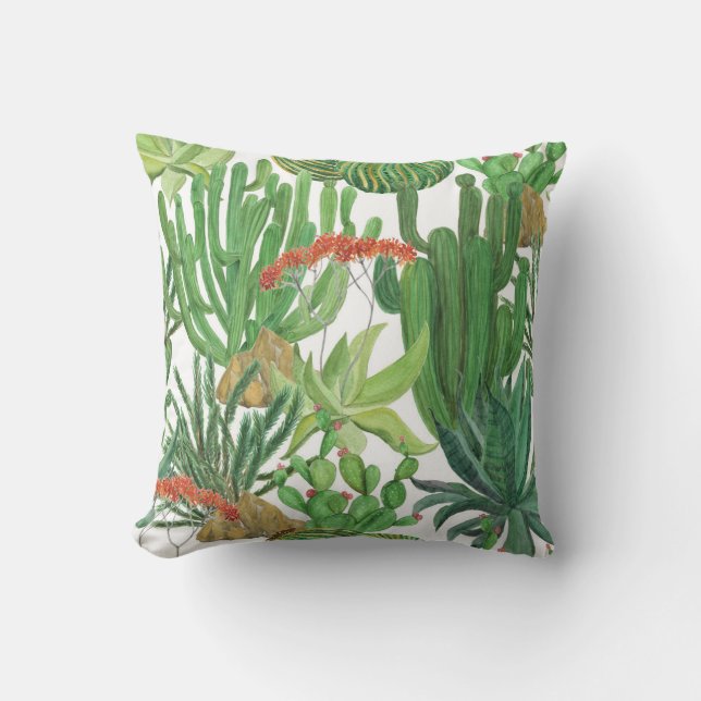 Cojín Decorativo Cactus de acuarela: pintura de patrones sin foco (Anverso)