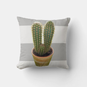 Cojín Decorativo Cactus de estilo escandinavo monograma y rayas gri