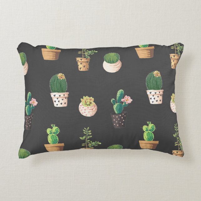 Cojín Decorativo Cactus exitosos de danza verde en ollas (Anverso)